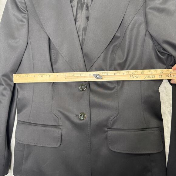 Escada Blazer Womens 42 Black Wool Stretch Classic Two Button Jacket Gold Accent - Picture 12 of 16